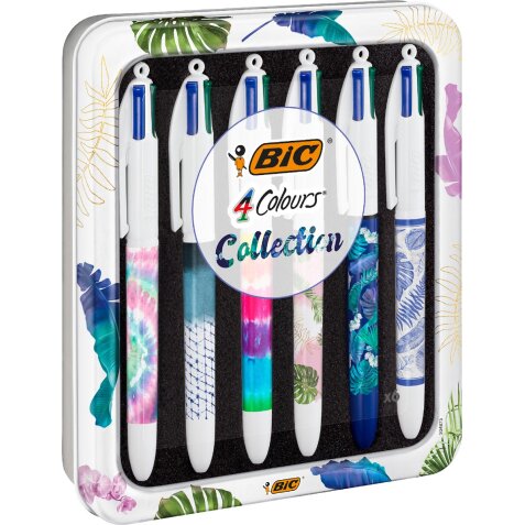 Bic 4 Colours Tie - Dye stylo bille 4 couleurs, moyen, 4 couleurs d'encre classique, boîte de 6 pièces