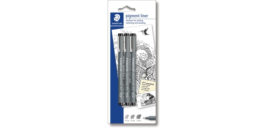 Fineliner Staedtler Pigment 308 Blisterpackung 3 Breiten schwarz