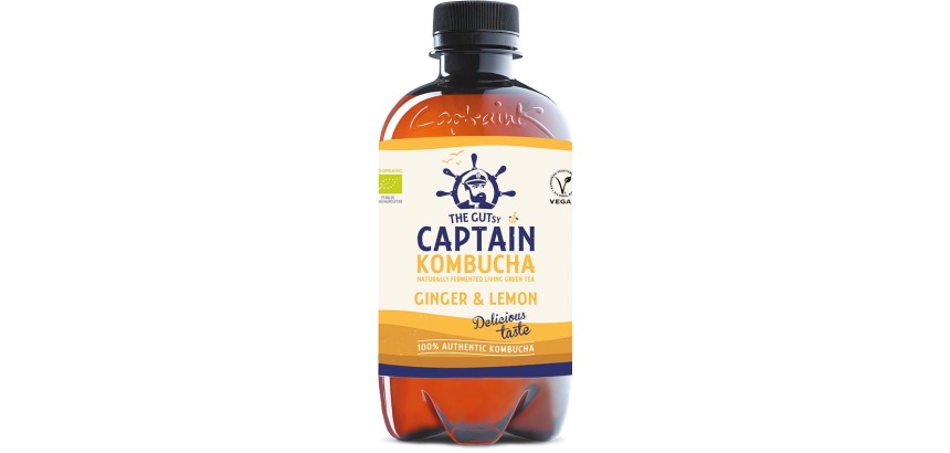 The Gutsy Captain Kombucha Ginger & Lemon, 400 ml bottle, pack of 12 pieces