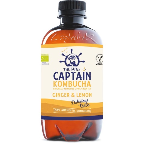 Le Gutsy Captain Kombucha Ginger & Lemon, bouteille de 400 ml, paquet de 12 pièces