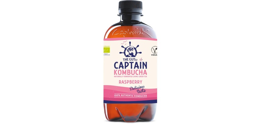 Le Gutsy Captain Kombucha Raspberry, bouteille de 400 ml, paquet de 12 pièces