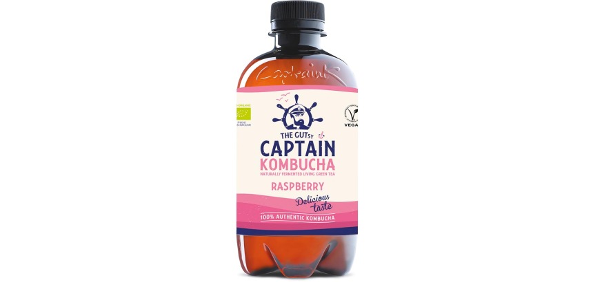 Le Gutsy Captain Kombucha Raspberry, bouteille de 400 ml, paquet de 12 pièces
