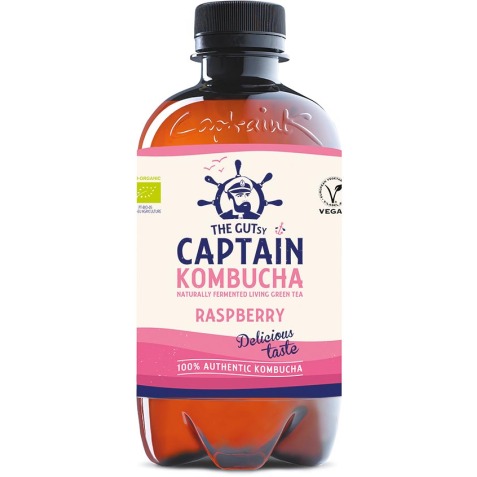 Le Gutsy Captain Kombucha Raspberry, bouteille de 400 ml, paquet de 12 pièces