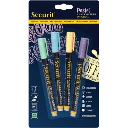 Securit krijtmarker small, blister met 4 stuks in geassorteerde pastelkleuren