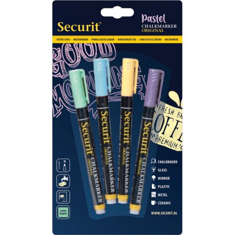 Securit krijtmarker small, blister met 4 stuks in geassorteerde pastelkleuren