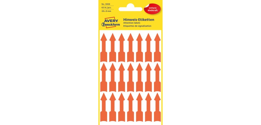 Avery Zweckform 3008, Kennzeichnungsetiketten, hellrot, 3 Seiten, 63 pro Blatt, 39 x 9 mm
