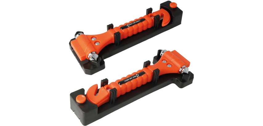 Westcott First Aid Only rescue hammer with seat belt cutter, incl. mount, 2 pieces, orange