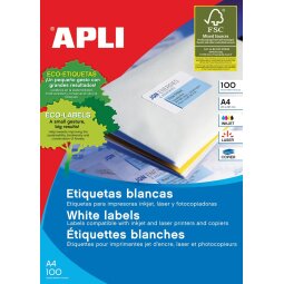 Apli witte etiketten Ft 210 x 148 mm (b x h), 200 stuks, 2 per blad (1264)