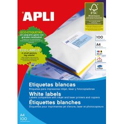 Apli witte etiketten ft 105 x 42,4 mm (b x h), 1.400 stuks, 14 per blad (1277)