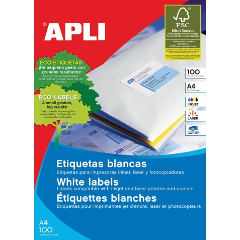 Apli witte etiketten ft 70 x 37 mm (b x h), 2.400 stuks, 24 per blad (1273)