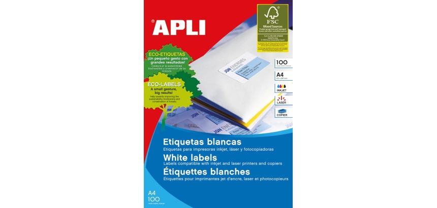 Apli white labels ft 105 x 35 mm (w x h), 1,600 pieces, 16 per sheet (1287)