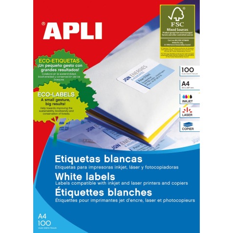 Apli étiquettes blanches ft 105 x 35 mm (l x h), 1.600 pièces, 16 par feuille (1287)