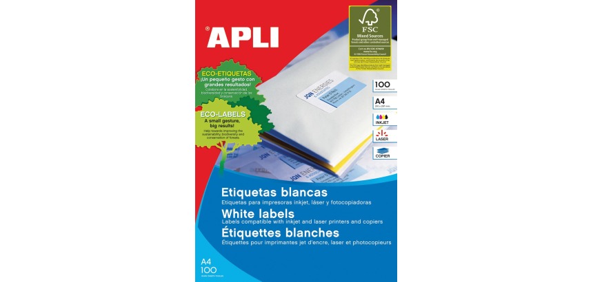 Apli Witte etiketten ft 99,1 x 38,1 mm (b x h), 1.400 stuks, 14 per blad (2419)