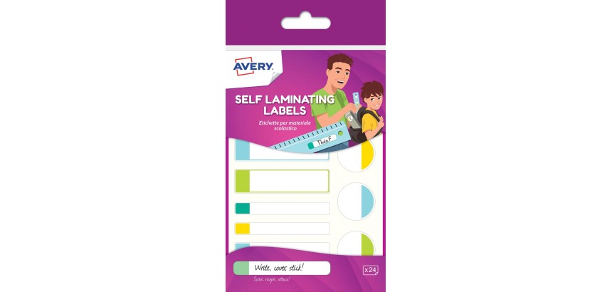 Avery Familie laminierte Etiketten, heftbarer Beutel mit 24 Etiketten, klassische Formate und Farben