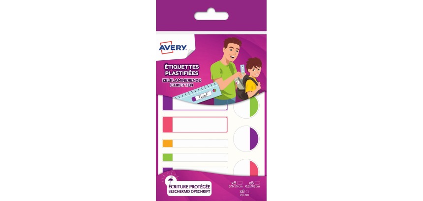 Avery Family laminierte Etiketten, anheftbarer Beutel mit 24 Etiketten, Neonformate und -farben