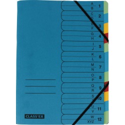 Class'ex sorteermap A-Z en 1-12, blauw met 12 tabs in geassorteerde kleuren