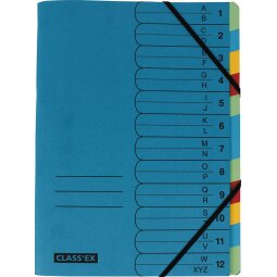 Class'ex sorteermap A-Z en 1-12, blauw met 12 tabs in geassorteerde kleuren