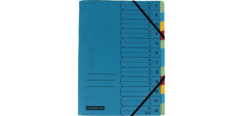 Class'ex sorteermap A-Z en 1-12, blauw met 12 tabs in geassorteerde kleuren