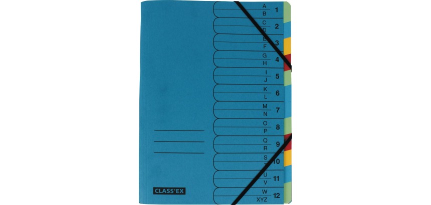 Class'ex trieur A-Z et 1-12, bleu avec 12 onglets colorés