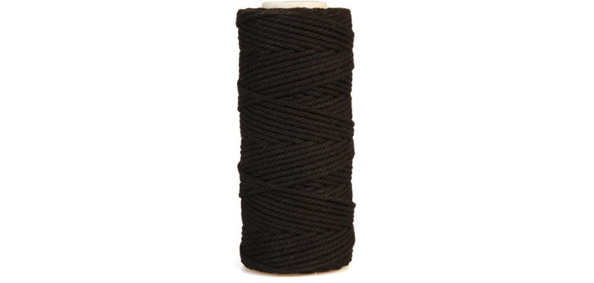 Bouhon cordon coton macramé 200 g , ca.130 m, épaisseur: 2 mm, noir