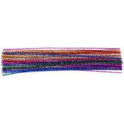 Bouhon glitter chenilledraad 50 cm x 6 mm, pak van 50 stuks, assorti