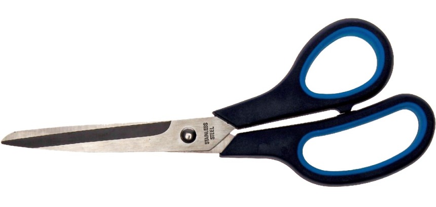 Bouhon schaar Softgrip, ft 19 cm, rechts en links, scherpe punt, blauw/zwart