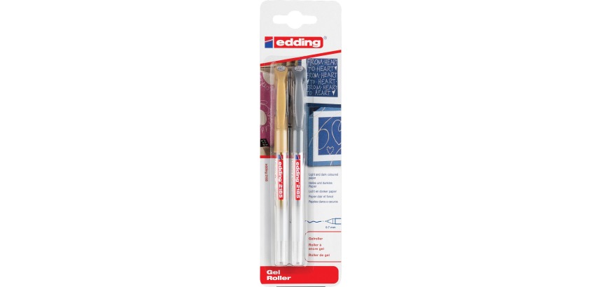 Edding Gel-Tintenroller 2185 Gold und Silber, Blisterpackung mit 2 Stück
