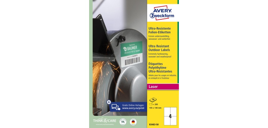 Avery ultra resistente etiketten, ft 105 x 148 mm, doos van 200 etiketten