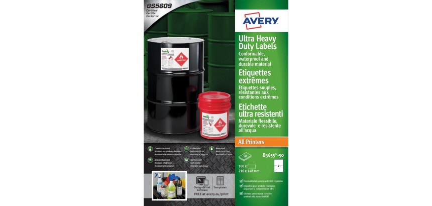 Etiquette Avery B3655-50 148x210mm polyéthylène blanc 100 pièces