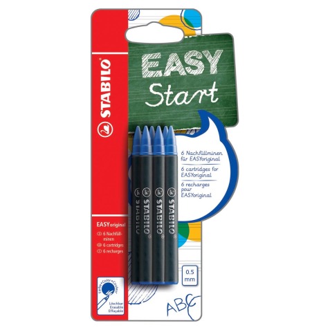 STABILO EASYoriginal rollervulling, medium, 0,5mm, blister van 6 stuks, blauw