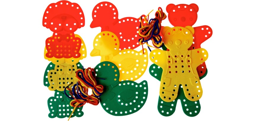 Bouhon animaux à enfiler, 9 pièces + 6 lacets de 70 cm