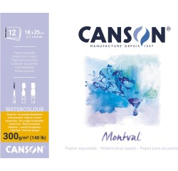 Montval aquarelpapier, wit met fijne korrel 300 g/m², ft 18 x 25 cm, blok met 12 vellen