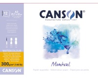Montval aquarelpapier, wit met fijne korrel 300 g/m², ft A3, blok met 12 vellen
