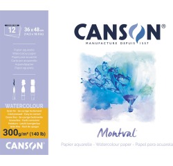 Montval papier aquarelle, blanc avec grain fin 300 g/m², ft 36 x 48 cm, bloc de 12 feuilles