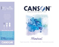 Montval aquarelpapier, wit met grove korrel 270 g/m², ft A3, blok met 12 vellen