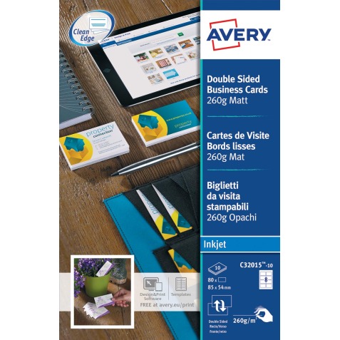 AVERY cartes de visite Quick&Clean  mat, 80 cartes, 260 g/m²
