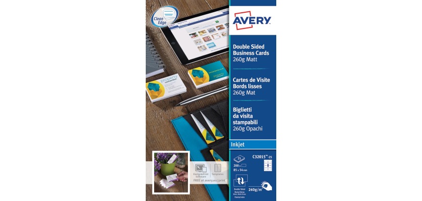 AVERY Quick&Clean matte business cards, 200 cards, 260 g/m²