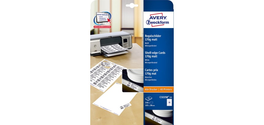 Avery étiquettes étagères ft 38 x 105 mm, 350 pièces, blanc