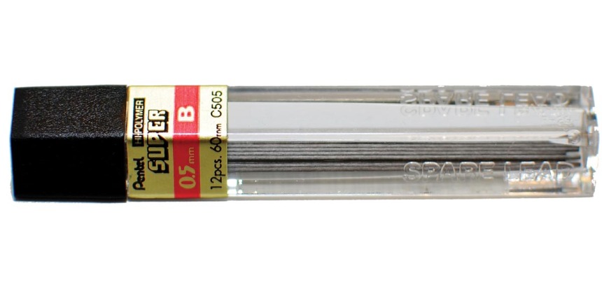 Pentel potloodstiften, 0,5 mm, 2B, etui van 12 stuks