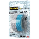 Scotch Expressions ruban pailletté, 15 mm x 5 m, blister de 2 pièces en couleurs assorties