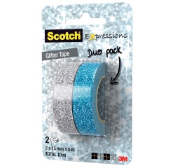 Scotch Expressions ruban pailletté, 15 mm x 5 m, blister de 2 pièces en couleurs assorties