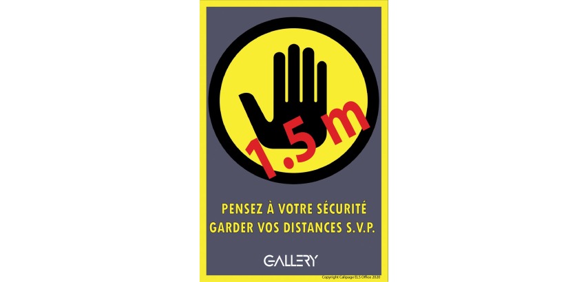 Galerie Aufkleber, Warnung: Halten Sie 1,5 Meter Abstand, ft A5, Französisch