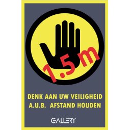 Gallery sticker, waarschuwing; houd 1,5 meter afstand, ft A5, Nederlands