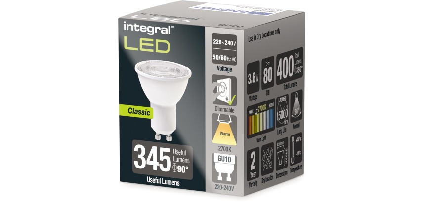 Integral LED Spotlight GU10 2700K warm white 3.6W 400 lumens