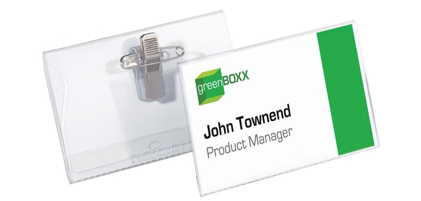 Durable badge with combined clip ft 54 x 90 mm