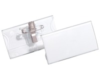 Durable acrylic badge with combi clip 40x75mm