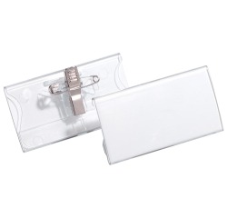 Durable acrylic badge with combi clip 40x75mm