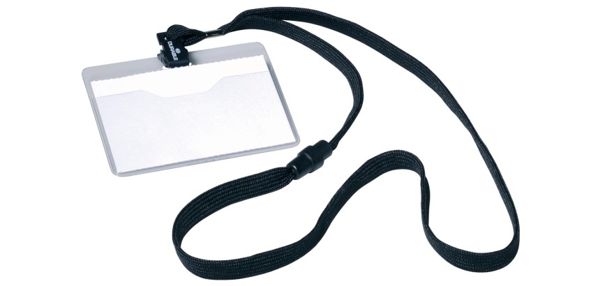Durable badge with black textile band, 10 pieces