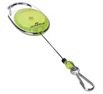 Durable reel with yellow carabiner, in blister pack