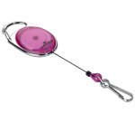 Langlebiger Aufroller mit violettem Karabiner, im Blisterpack.